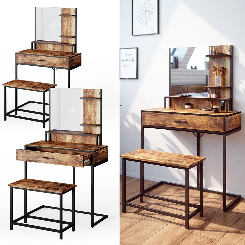 Vicco Schminktisch Fyrk mit Sitzbank Frisiertisch Frisierkommode Metallgestell 