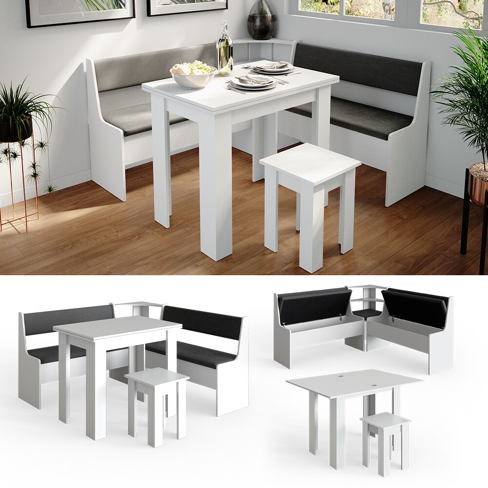 Vicco Eckbankgruppe Roman Wei&szlig; 150x150cm Esszimmergruppe Eckbank Sitzgruppe 