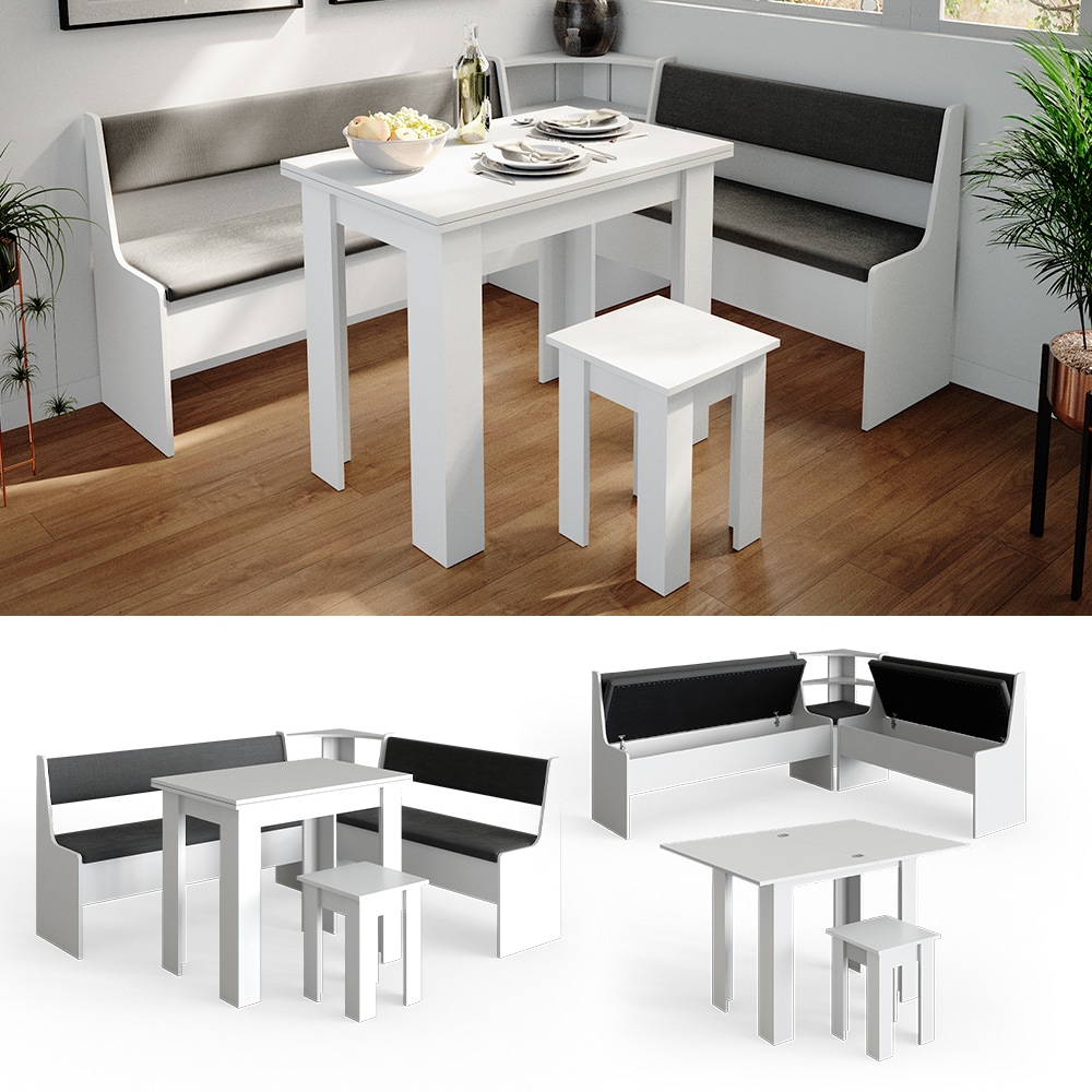 Vicco Eckbankgruppe Roman Wei&szlig; 180x150cm Esszimmergruppe Eckbank Sitzgruppe 