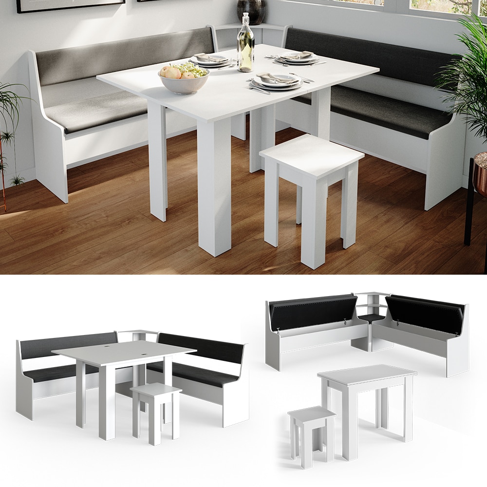 Vicco Eckbankgruppe Roman Wei&szlig; 180x180cm Esszimmergruppe Eckbank Sitzgruppe 