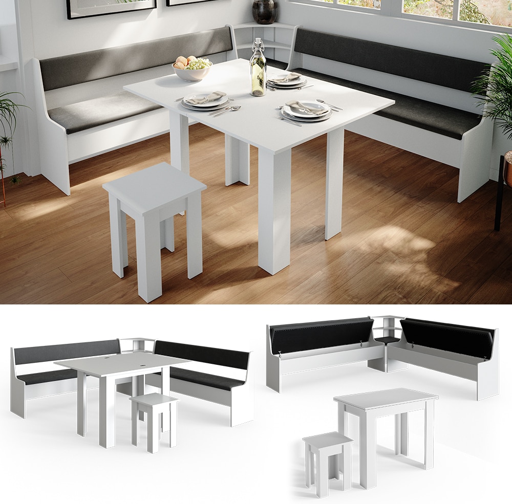 Vicco Eckbankgruppe Roman Wei&szlig; 210x210cm Esszimmergruppe Eckbank Sitzgruppe 