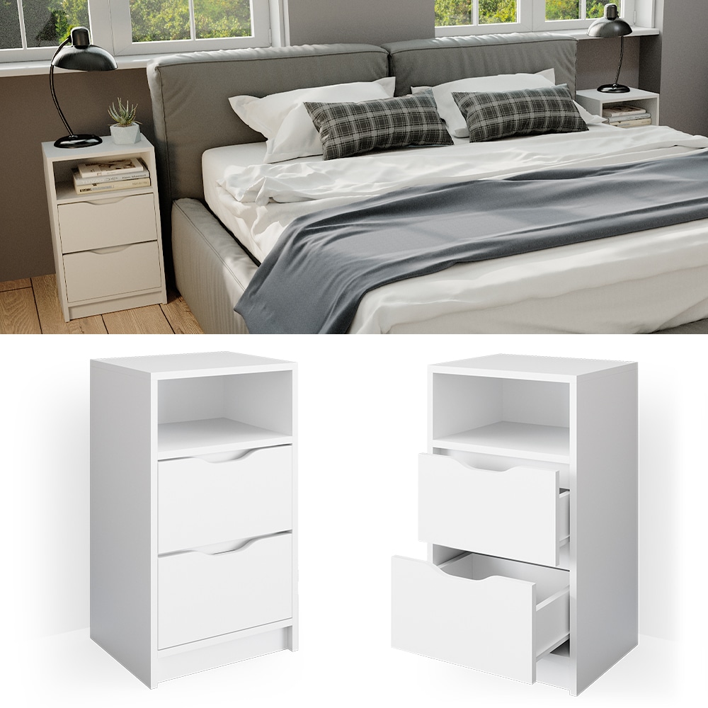 Vicco 2er Set Nachttisch Ruben wei&szlig; Nachtkommode Nachtschrank f&uuml;r Boxspringbett 