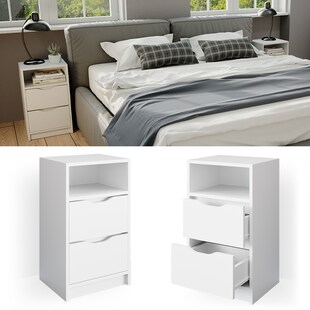 Vicco 2er Set Nachttisch Ruben weiß Nachtkommode Nachtschrank für Boxspringbett 