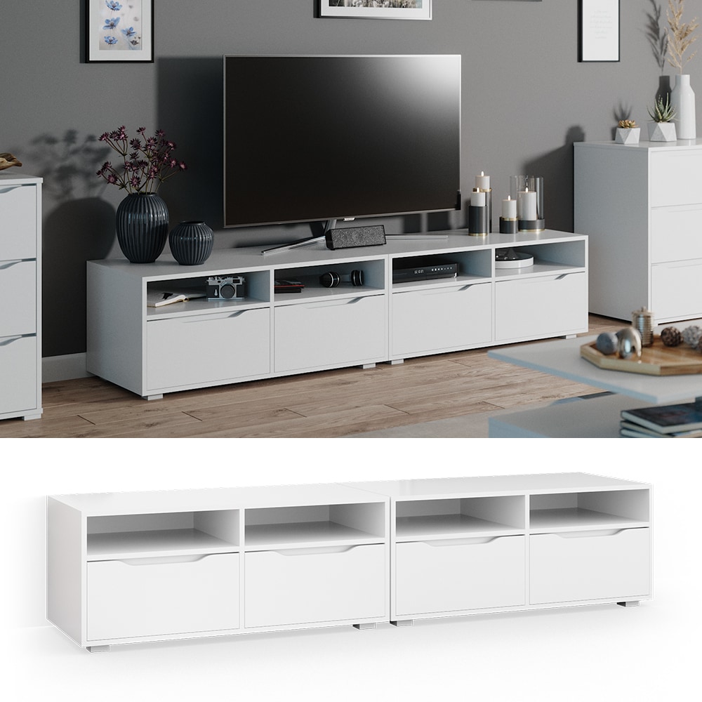 Vicco Lowboard Ruben wei&szlig; 200cm TV-Board Fernsehschrank TV-Schrank Regal Tisch 
