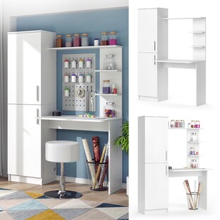 Vicco Arbeitstisch Schreibtisch Schminktisch Tessa weiß Basteltisch mit Schrank 