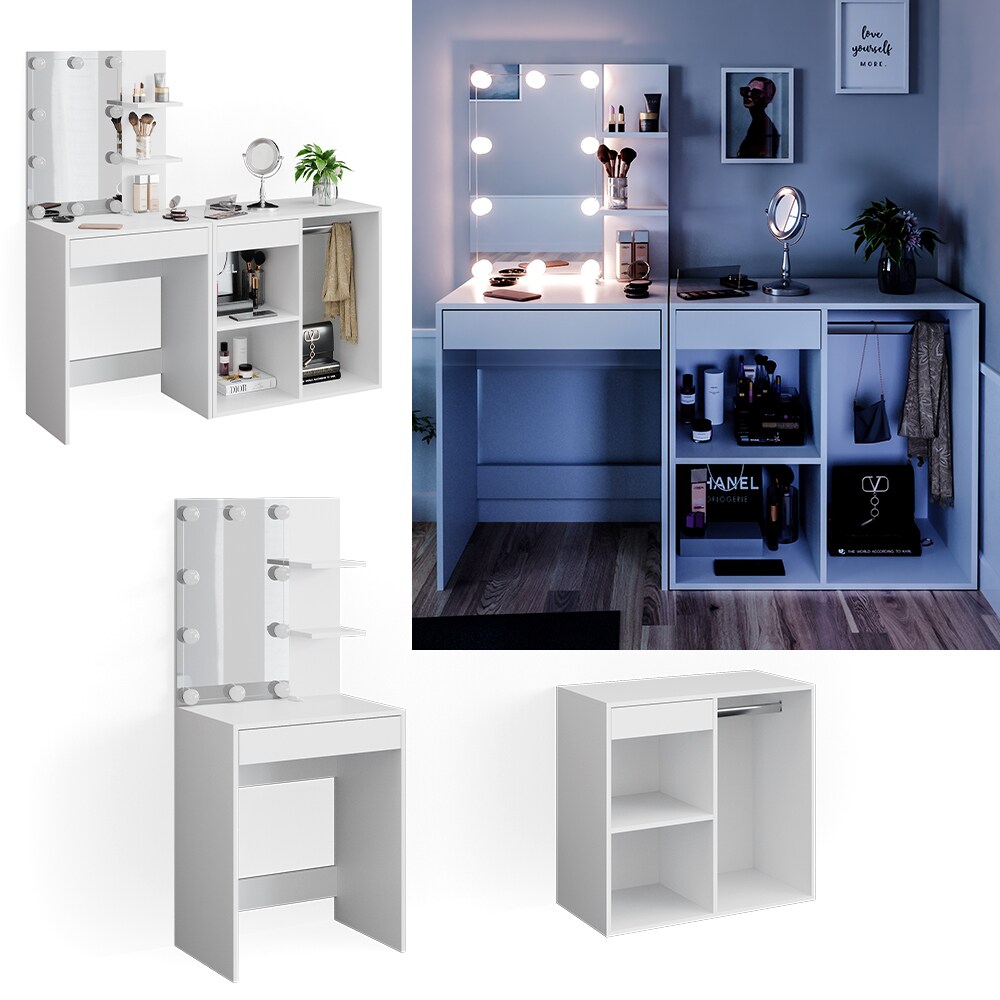Vicco Schminktisch Frisiertisch Kommode Isabelle LED-Beleuchtung Beistellschrank 