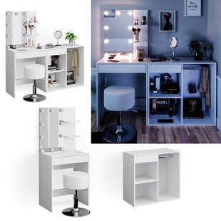 Vicco Schminktisch Frisiertisch Isabelle LED-Beleuchtung Hocker Beistellschrank 