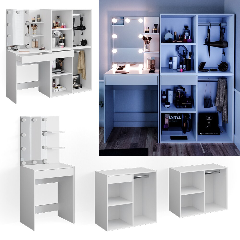 Vicco Schminktisch Frisiertisch Kommode Isabelle LED-Beleuchtung Beistellschrank 