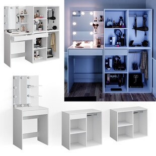 Vicco Schminktisch Frisiertisch Kommode Isabelle LED-Beleuchtung Beistellschrank 