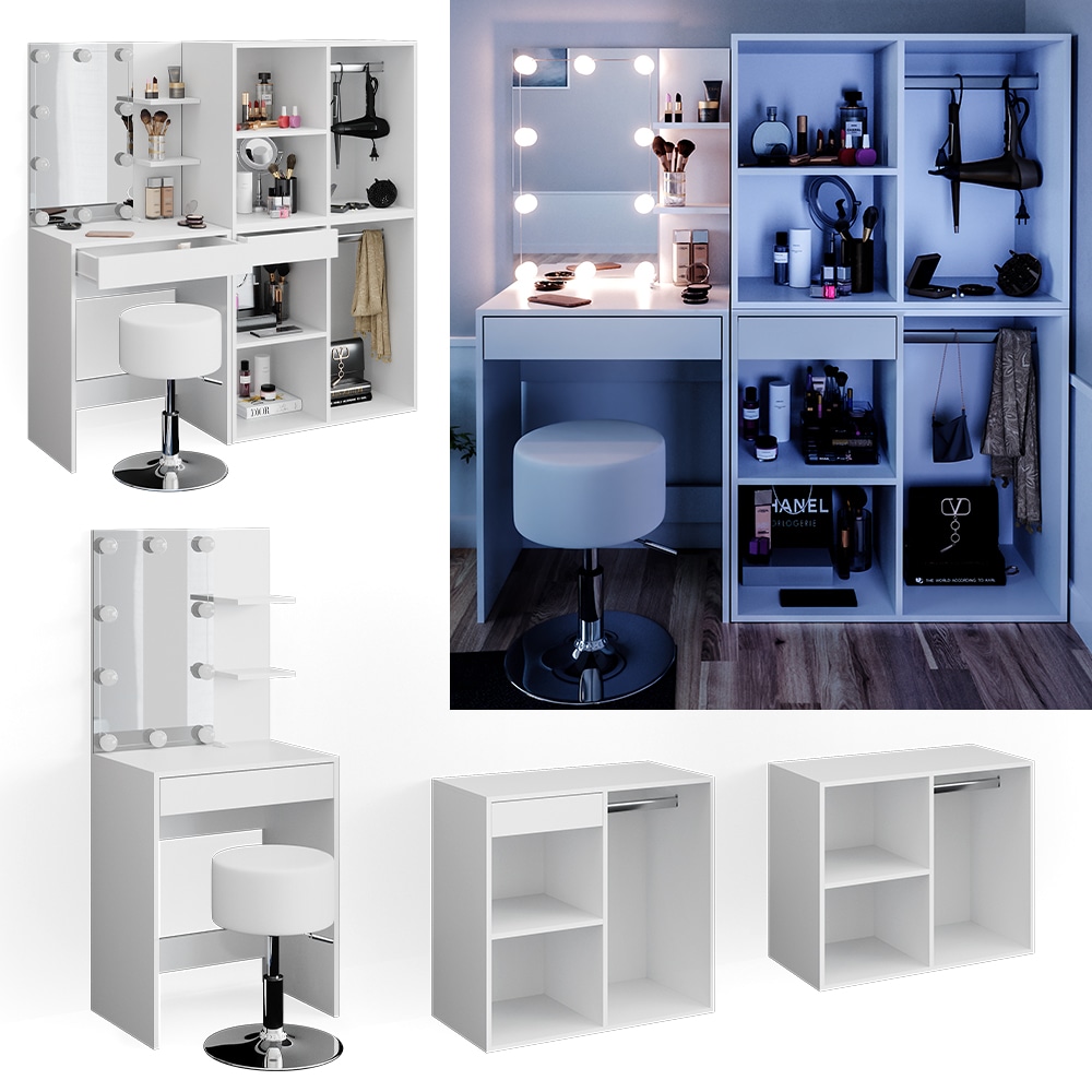Vicco Schminktisch Frisiertisch Isabelle LED-Beleuchtung Hocker Beistellschrank 