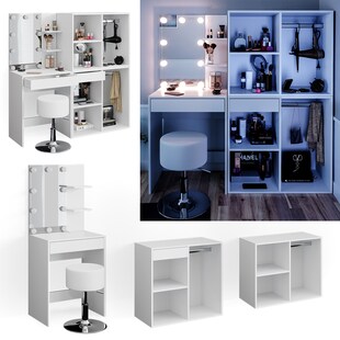 Vicco Schminktisch Frisiertisch Isabelle LED-Beleuchtung Hocker Beistellschrank 