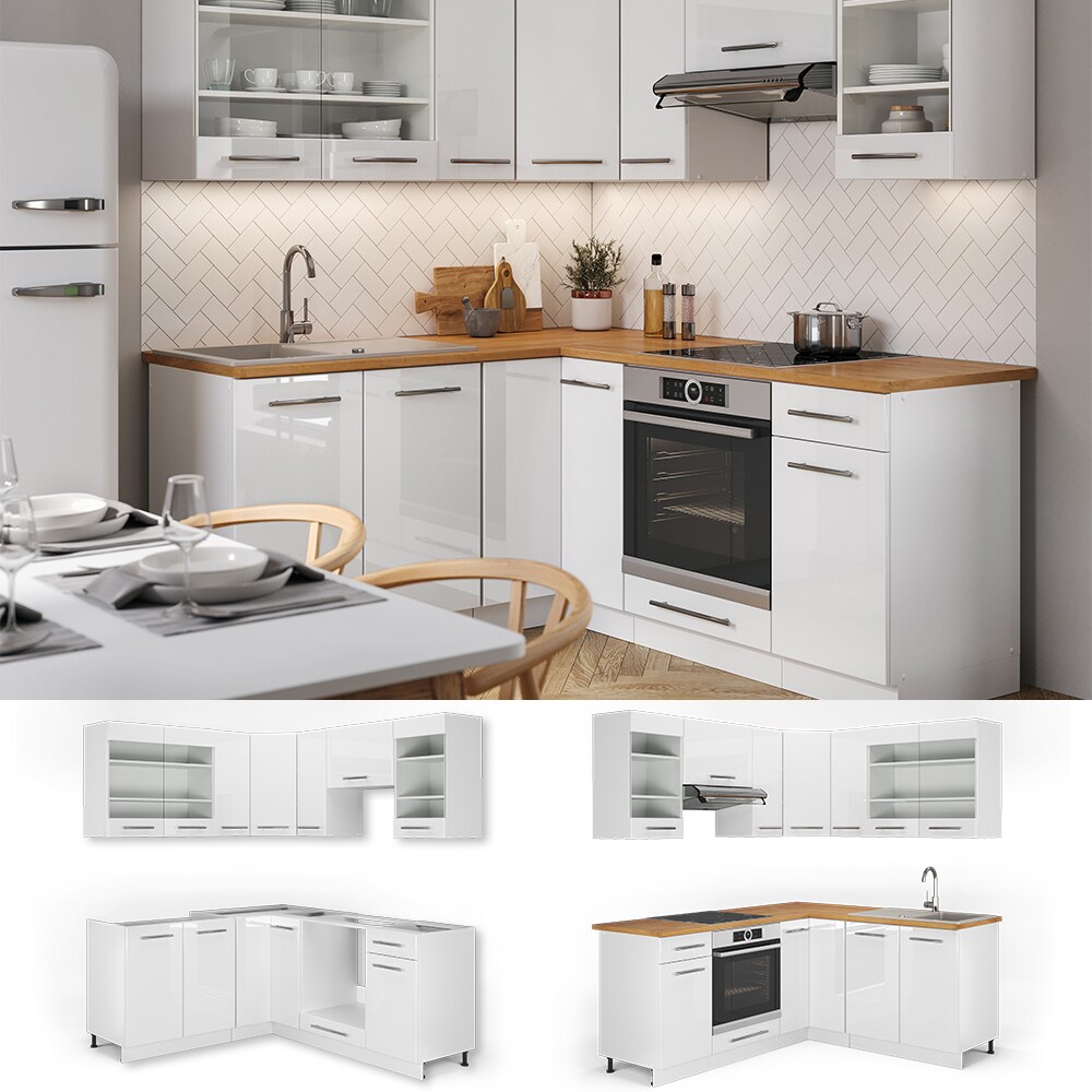 Vicco Eckk&uuml;che FAME-LINE K&uuml;chenzeile K&uuml;che 190cm Wei&szlig; Hochglanz 