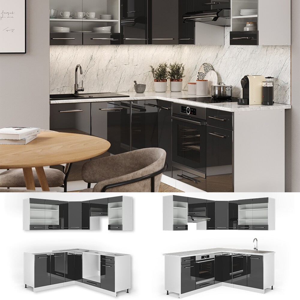 Vicco Eckk&uuml;che FAME-LINE K&uuml;chenzeile K&uuml;che 190cm Anthrazit Hochglanz 