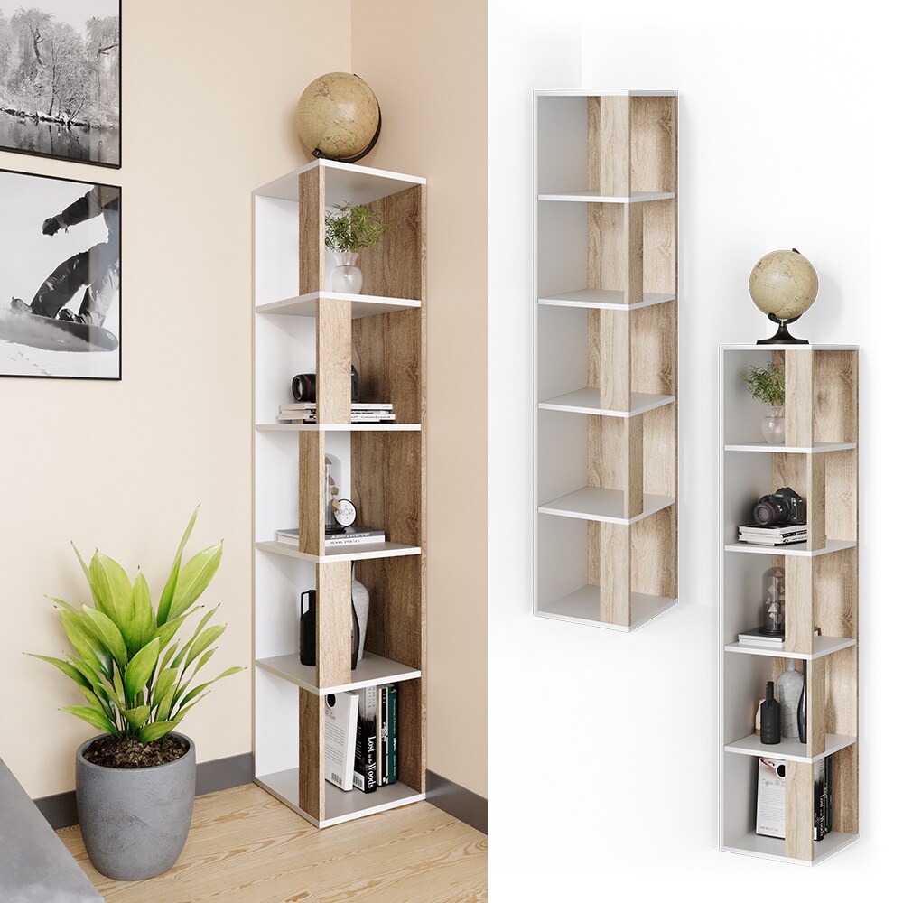 Vicco Eckregal Lio sonoma-wei&szlig; Standregal B&uuml;cherregal Wandregal Raumteiler 5 Ebenen 