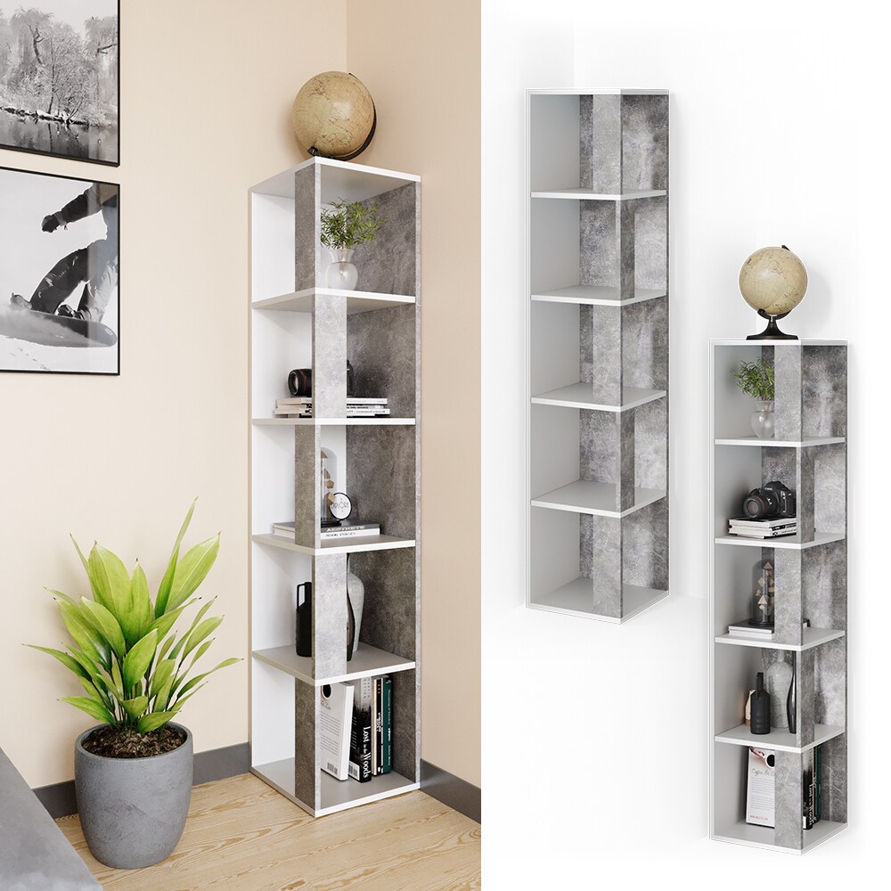 Vicco Eckregal Lio beton-wei&szlig; Standregal B&uuml;cherregal Wandregal Raumteiler 5 Ebenen 