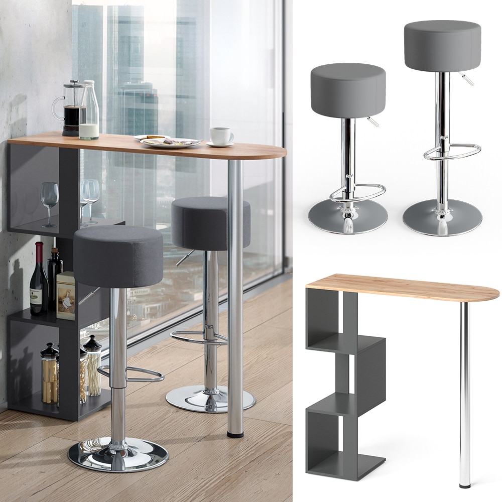 Vicco Bartisch Vincent Anthrazit-Goldkraft Bartresen Stehtisch Tresentisch Bistrotisch Bar inkl. Barhocker 