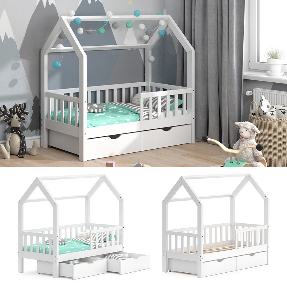 VitaliSpa Kinderbett Hausbett Spielbett Wiki 70x140 inkl Lattenrost 2 Schubladen 