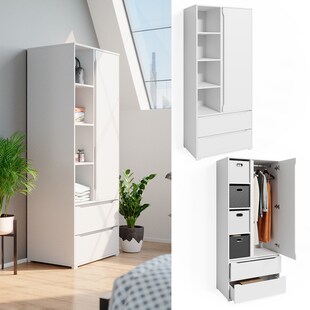 Vicco Kleiderschrank Schlafzimmerschrank Ruben 80cm mit Kleiderstange Schubladen 
