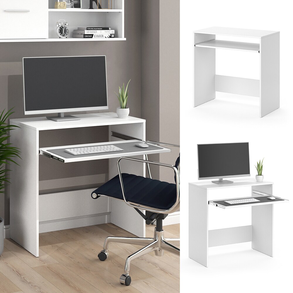 Vicco Schreibtisch B&uuml;rotisch Arbeitstisch Nils wei&szlig; Computertisch Tastaturauszug 