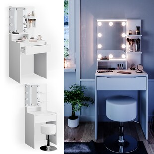 Vicco Schminktisch Frisiertisch Frisierkommode Ruben mit Hocker LED-Beleuchtung 