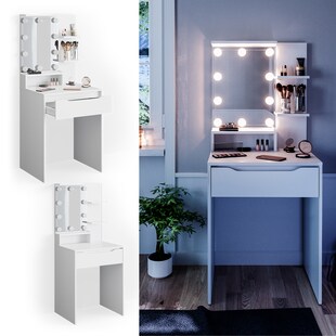 Vicco Schminktisch Frisiertisch Frisierkommode Ruben mit LED-Beleuchtung Spiegel 