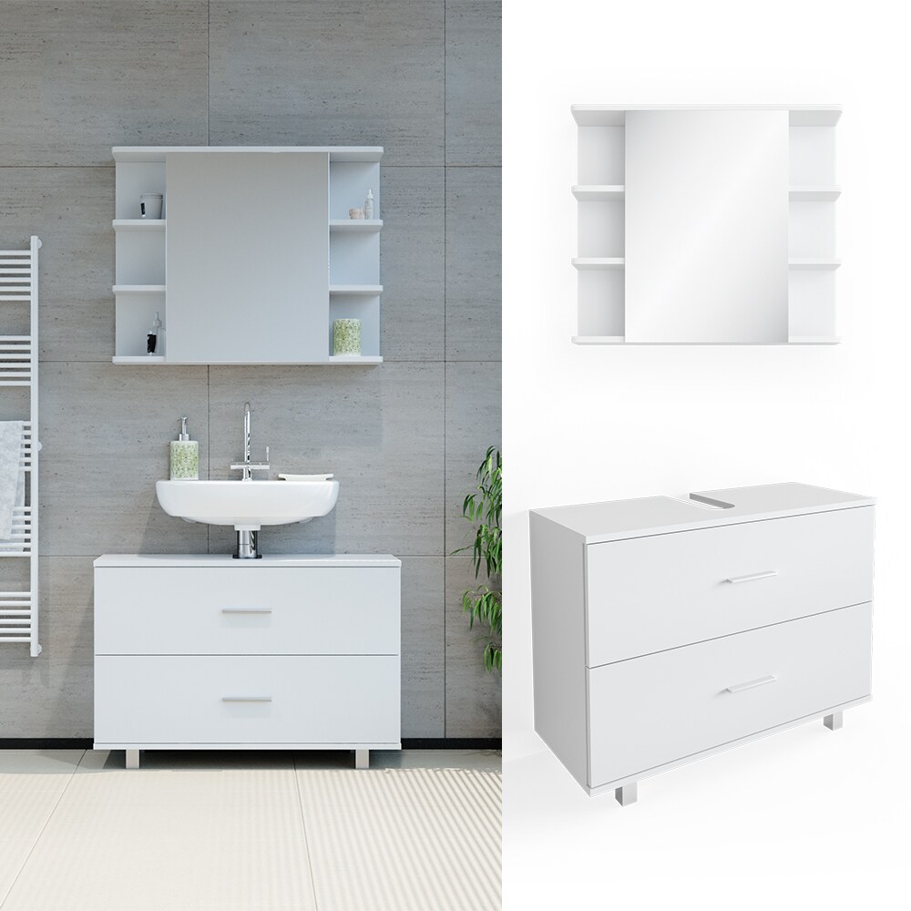 VICCO Badm&ouml;bel Set ILIAS Wei&szlig;  Bad Spiegel Unterschrank Badschrank 