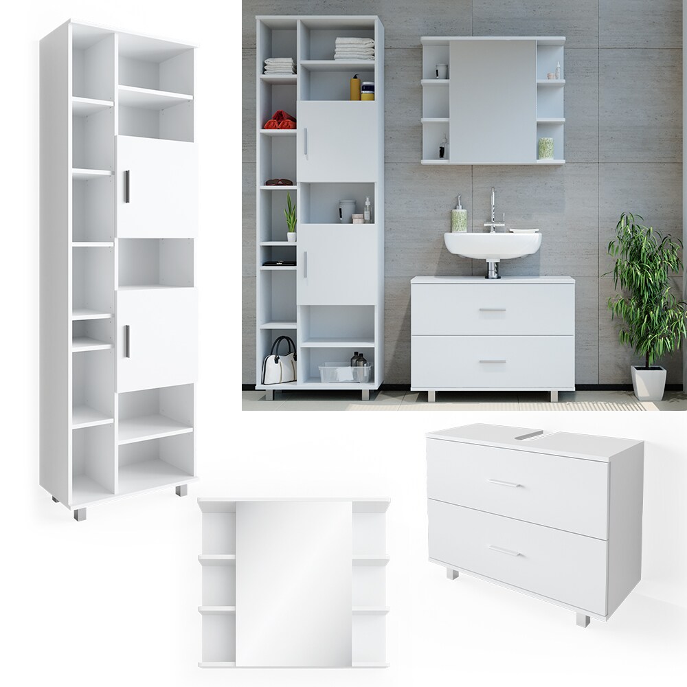 VICCO Badm&ouml;bel Set ILIAS Wei&szlig;  Spiegel Kommode Unterschrank Badschrank 