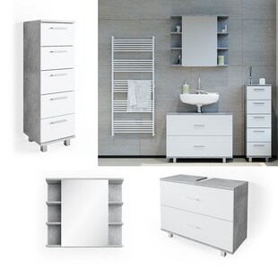 VICCO Badmöbel Set ILIAS Weiß Beton Spiegel Kommode Unterschrank Badschrank 
