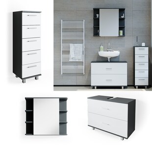 VICCO Badmöbel Set ILIAS Weiß Anthrazit Spiegel Kommode Unterschrank Badschrank 