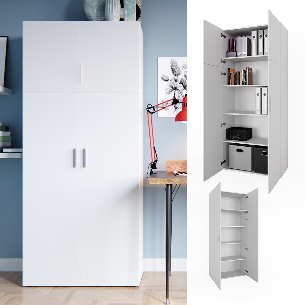 VICCO Aktenschrank FRANK wei&szlig; Schrank 2 T&uuml;ren B&uuml;cherregal Standregal Aktenregal 