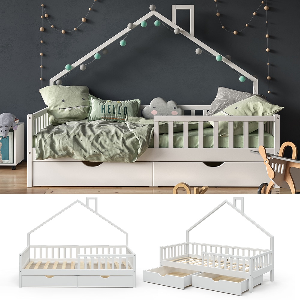 VitaliSpa Hausbett Kinderbett Spielbett Noemi 90x200cm Schubladen Rausfallschutz 