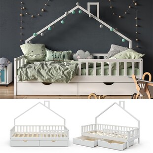 VitaliSpa Hausbett Kinderbett Spielbett Noemi 90x200cm Schubladen Rausfallschutz 