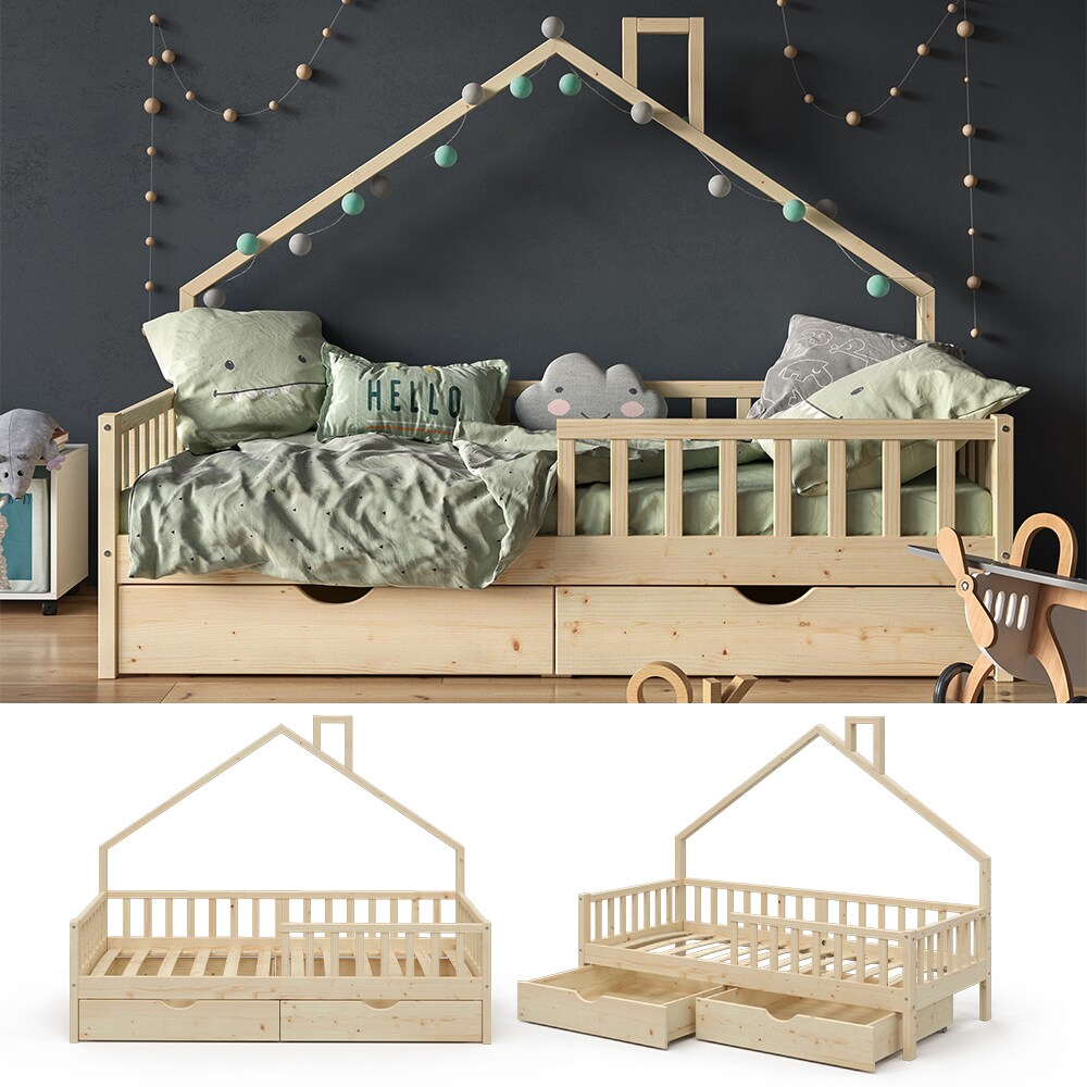 VitaliSpa Hausbett Kinderbett Spielbett Noemi 90x200cm Schubladen Rausfallschutz 