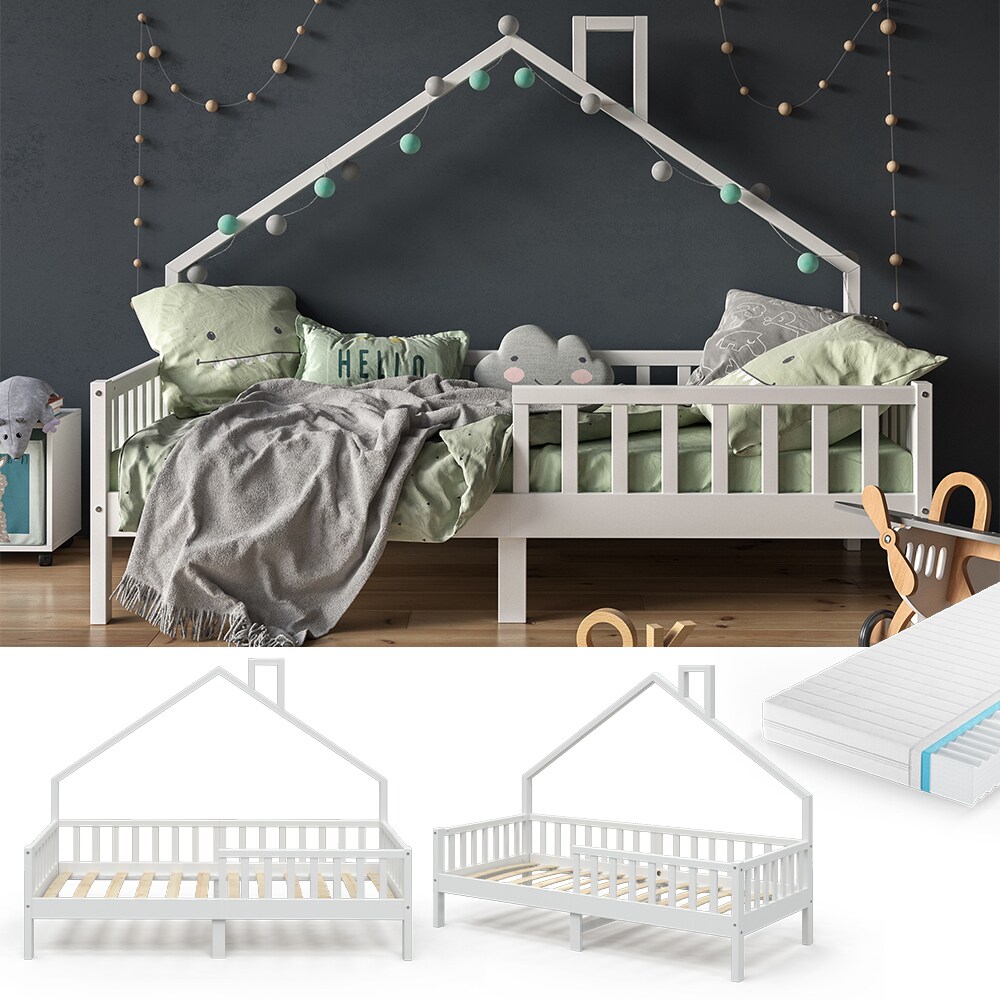 VitaliSpa Hausbett Kinderbett Spielbett Noemi 90x200cm inkl. Matratze wei&szlig; 