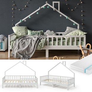 VitaliSpa Hausbett Kinderbett Spielbett Noemi 90x200cm inkl. Matratze weiß 