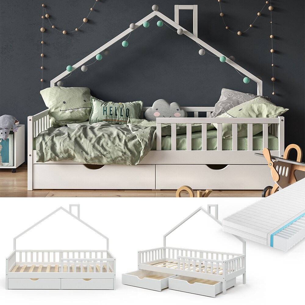 VitaliSpa Hausbett Kinderbett Spielbett Noemi 90x200cm inkl. Matratze Schubladen 