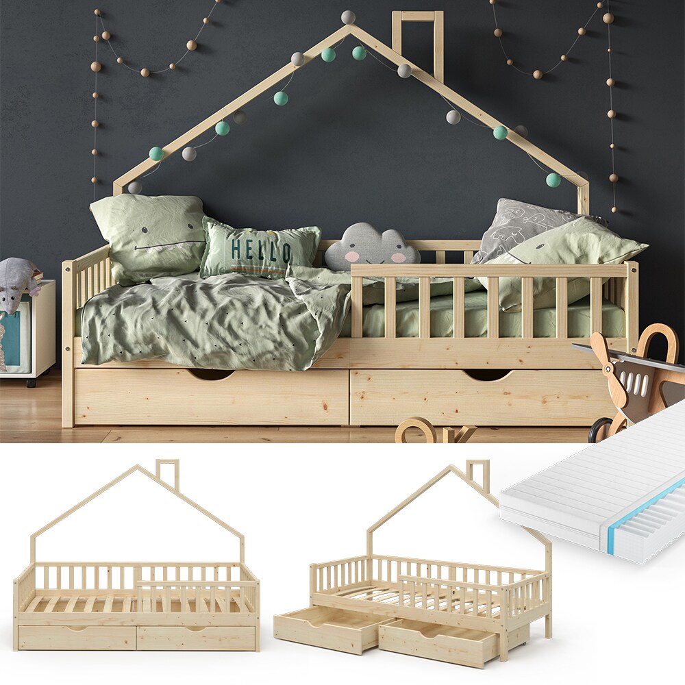 VitaliSpa Hausbett Kinderbett Spielbett Noemi 90x200cm inkl. Matratze Schubladen 