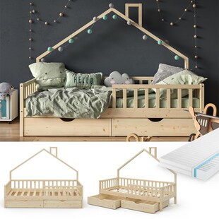 VitaliSpa Hausbett Kinderbett Spielbett Noemi 90x200cm inkl. Matratze Schubladen 