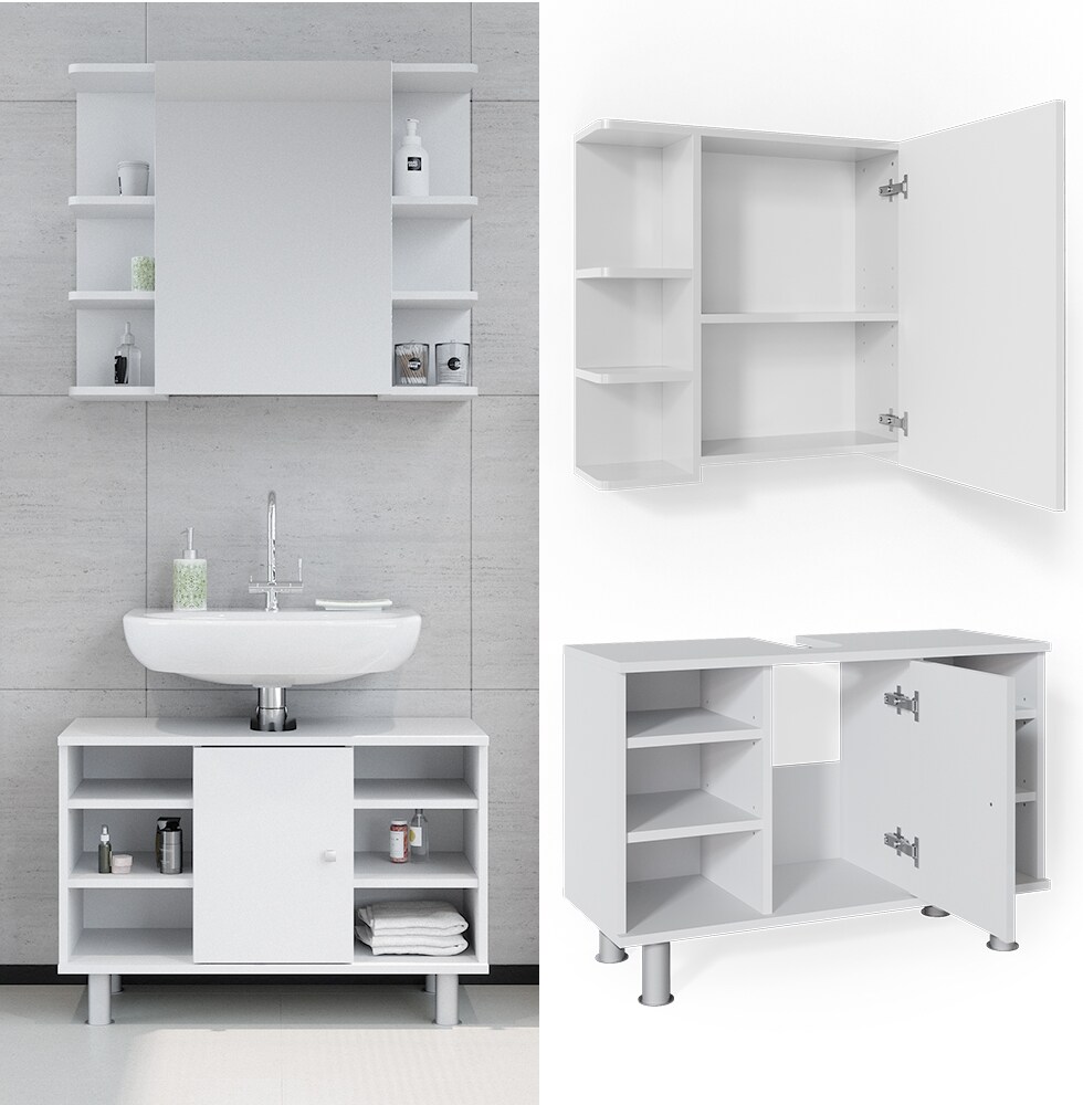 Vicco Badm&ouml;bel Set Badezimmer M&ouml;bel Fynn Spiegelschrank Waschbeckenunterschrank 