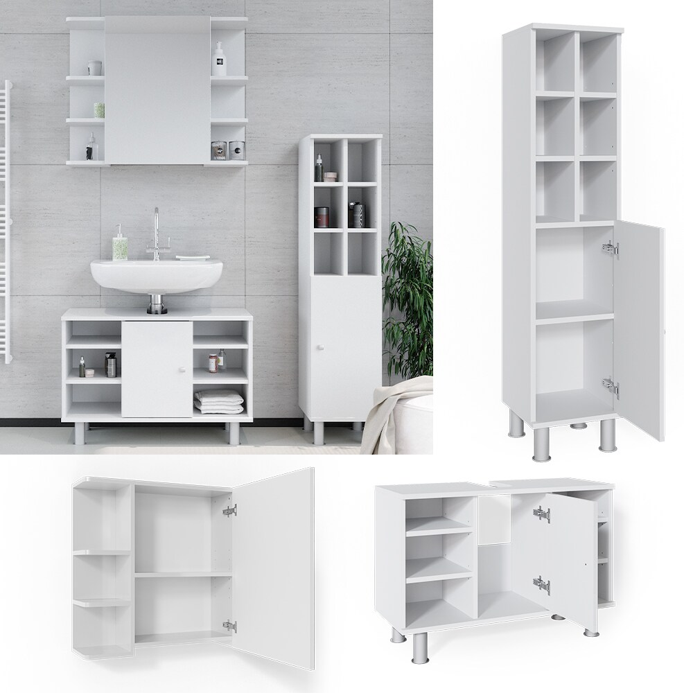 Vicco Badm&ouml;bel Set Fynn Spiegelschrank Waschbeckenunterschrank Hochschrank Bad 