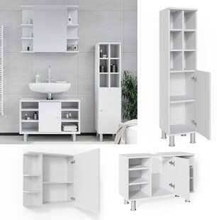 Vicco Badmöbel Set Fynn Spiegelschrank Waschbeckenunterschrank Hochschrank Bad 