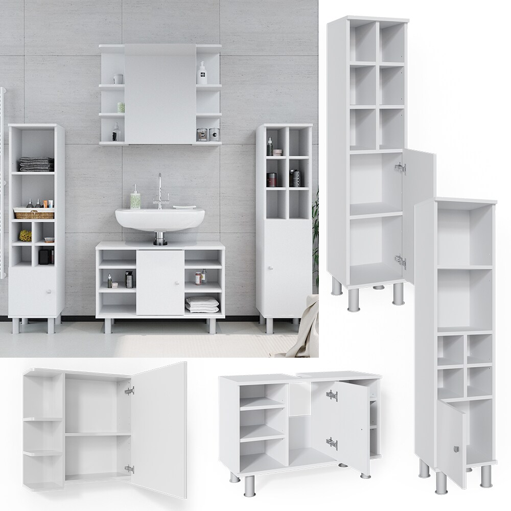 Vicco Badm&ouml;bel Set 4tlg Fynn Spiegelschrank Waschbeckenunterschrank Hochschrank 