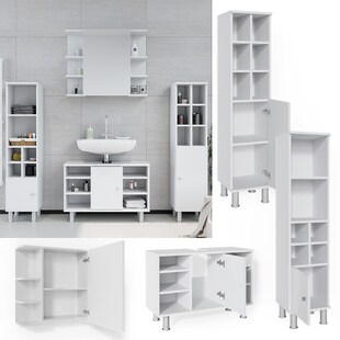 Vicco Badmöbel Set 4tlg Fynn Spiegelschrank Waschbeckenunterschrank Hochschrank 