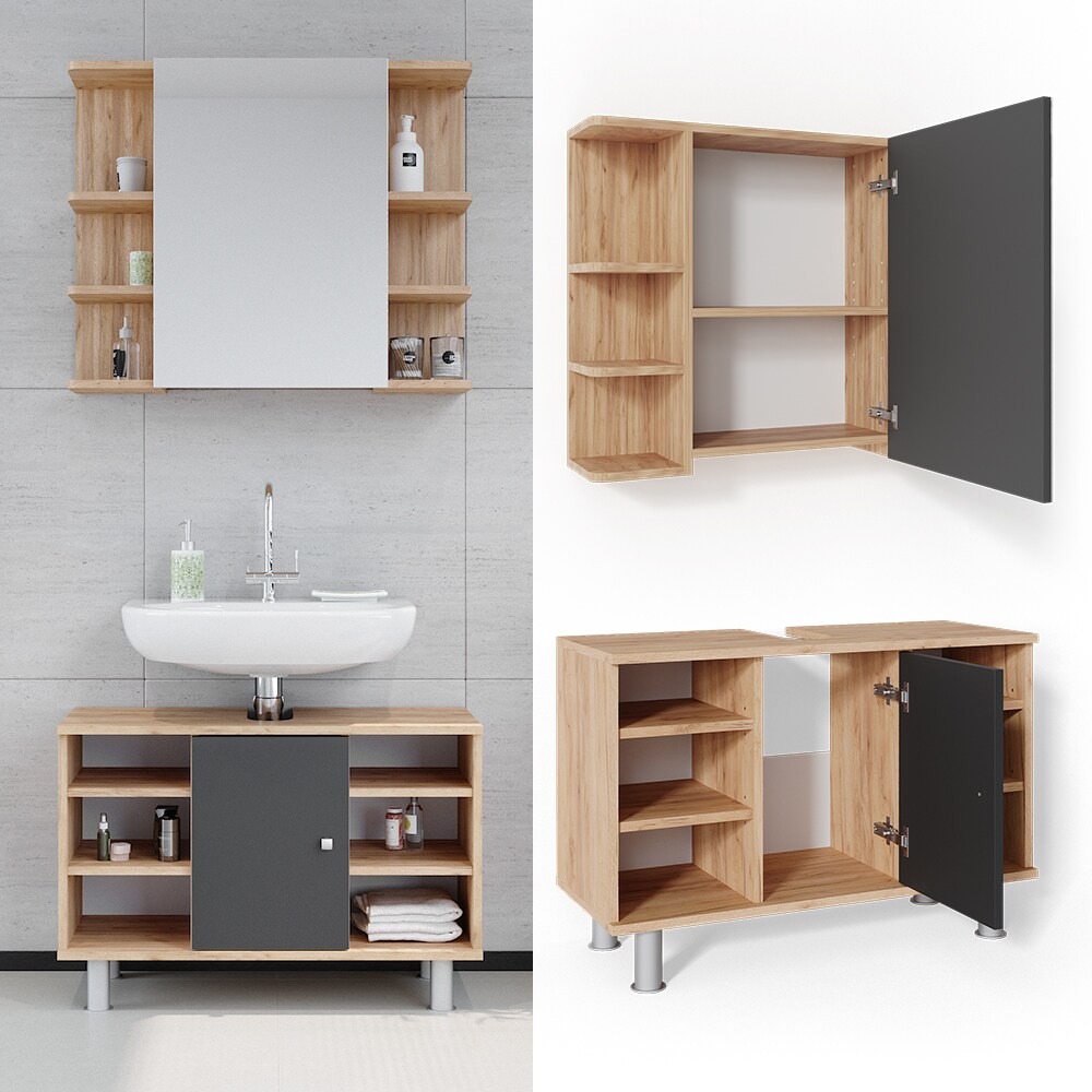 Vicco Badm&ouml;bel Set Badezimmer M&ouml;bel Fynn Spiegelschrank Waschbeckenunterschrank 