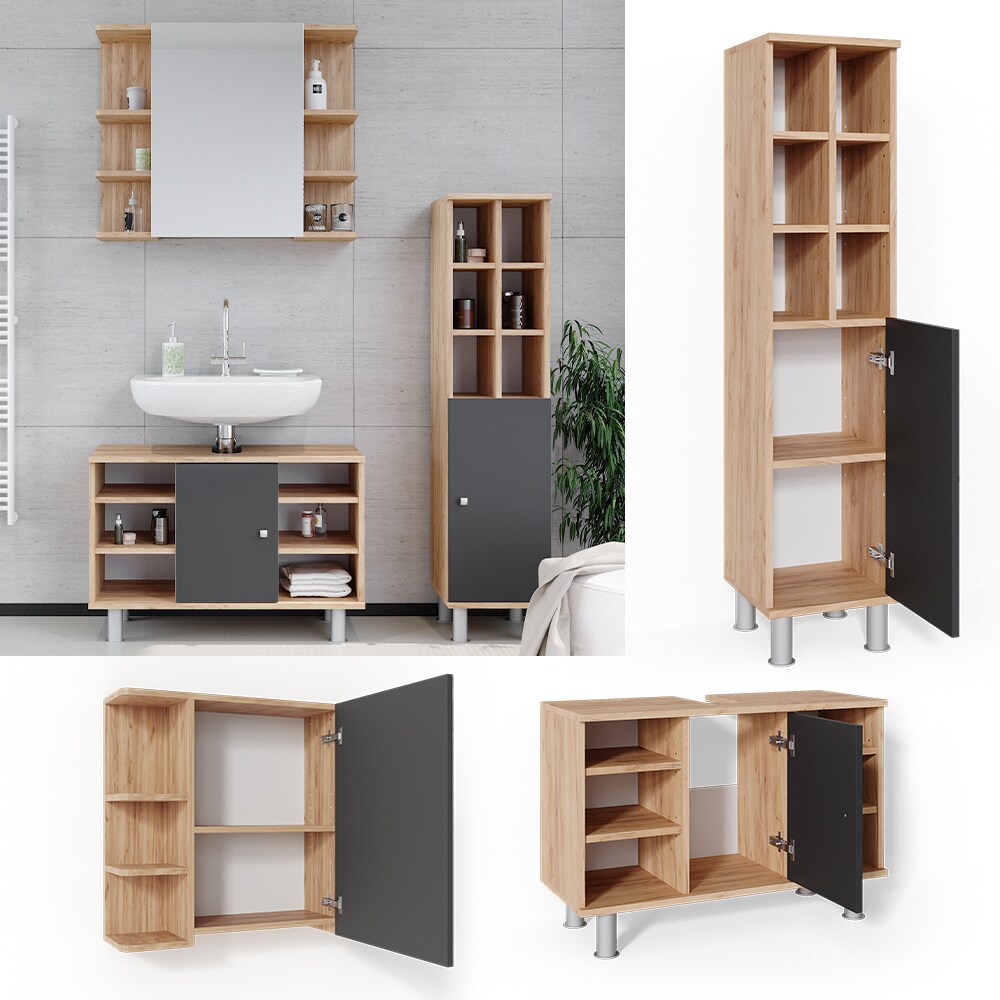 Vicco Badm&ouml;bel Set Fynn Spiegelschrank Waschbeckenunterschrank Hochschrank Bad 
