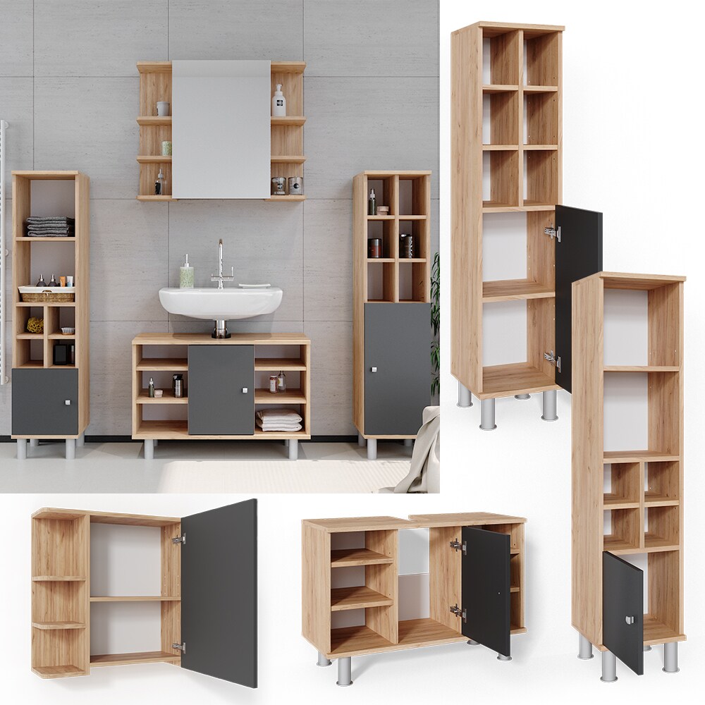Vicco Badm&ouml;bel Set 4tlg Fynn Spiegelschrank Waschbeckenunterschrank Hochschrank 