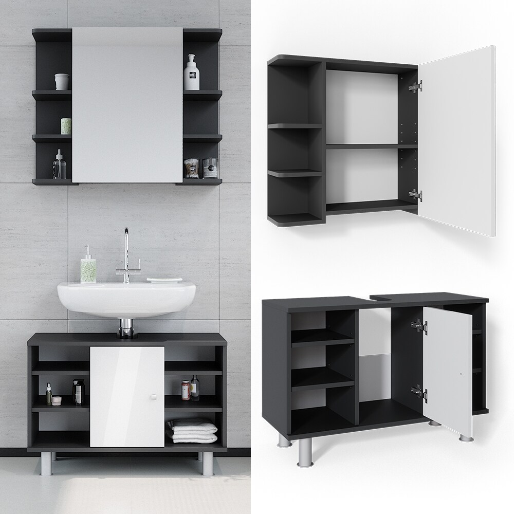 Vicco Badm&ouml;bel Set Badezimmer M&ouml;bel Fynn Spiegelschrank Waschbeckenunterschrank 