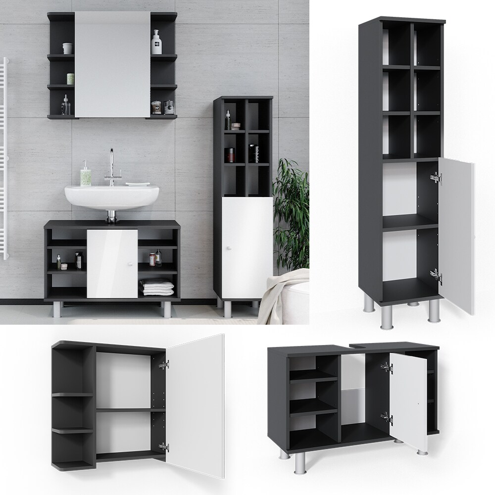 Vicco Badm&ouml;bel Set Fynn Spiegelschrank Waschbeckenunterschrank Hochschrank Bad 
