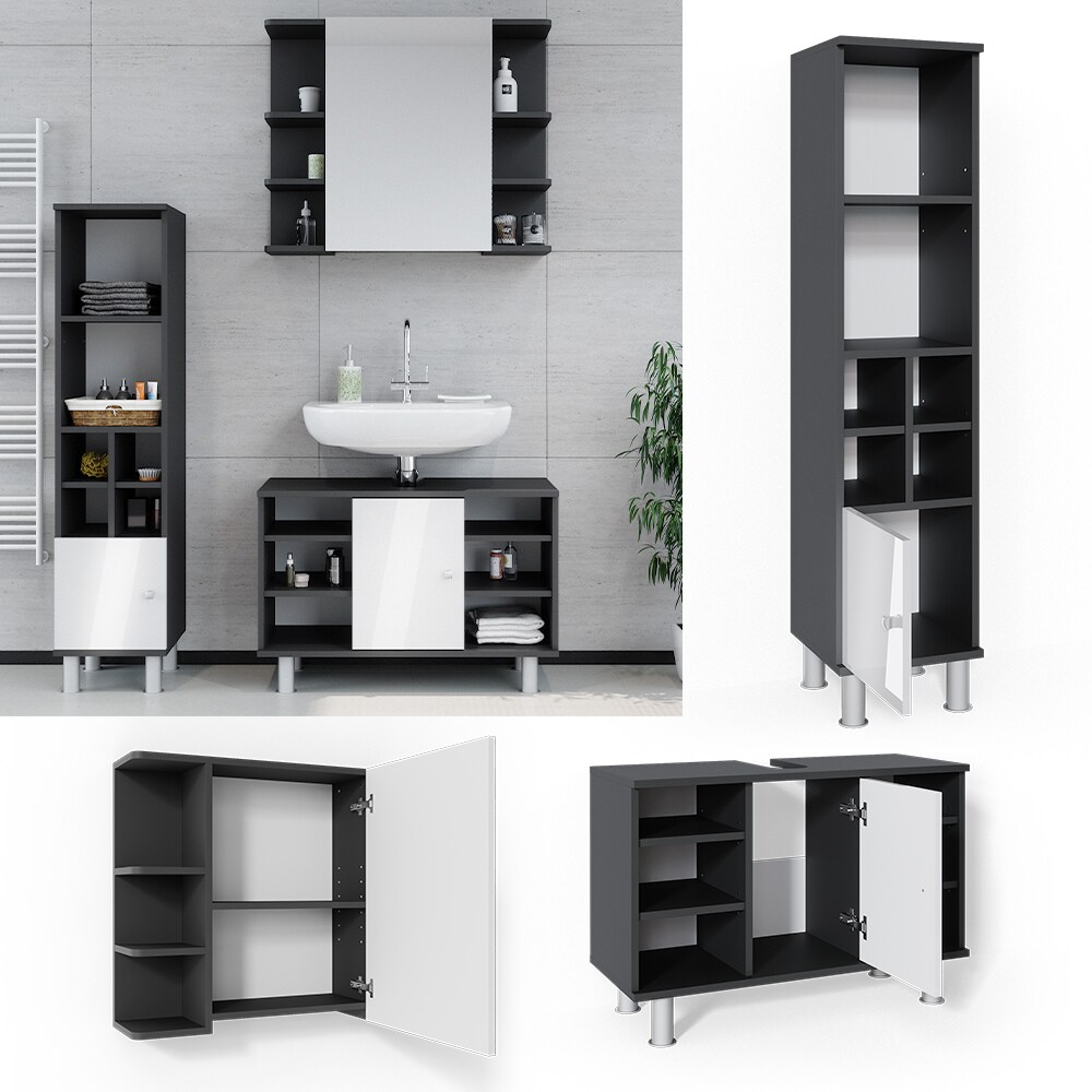 Vicco Badm&ouml;bel Set 3tlg Fynn Spiegelschrank Waschbeckenunterschrank Hochschrank 