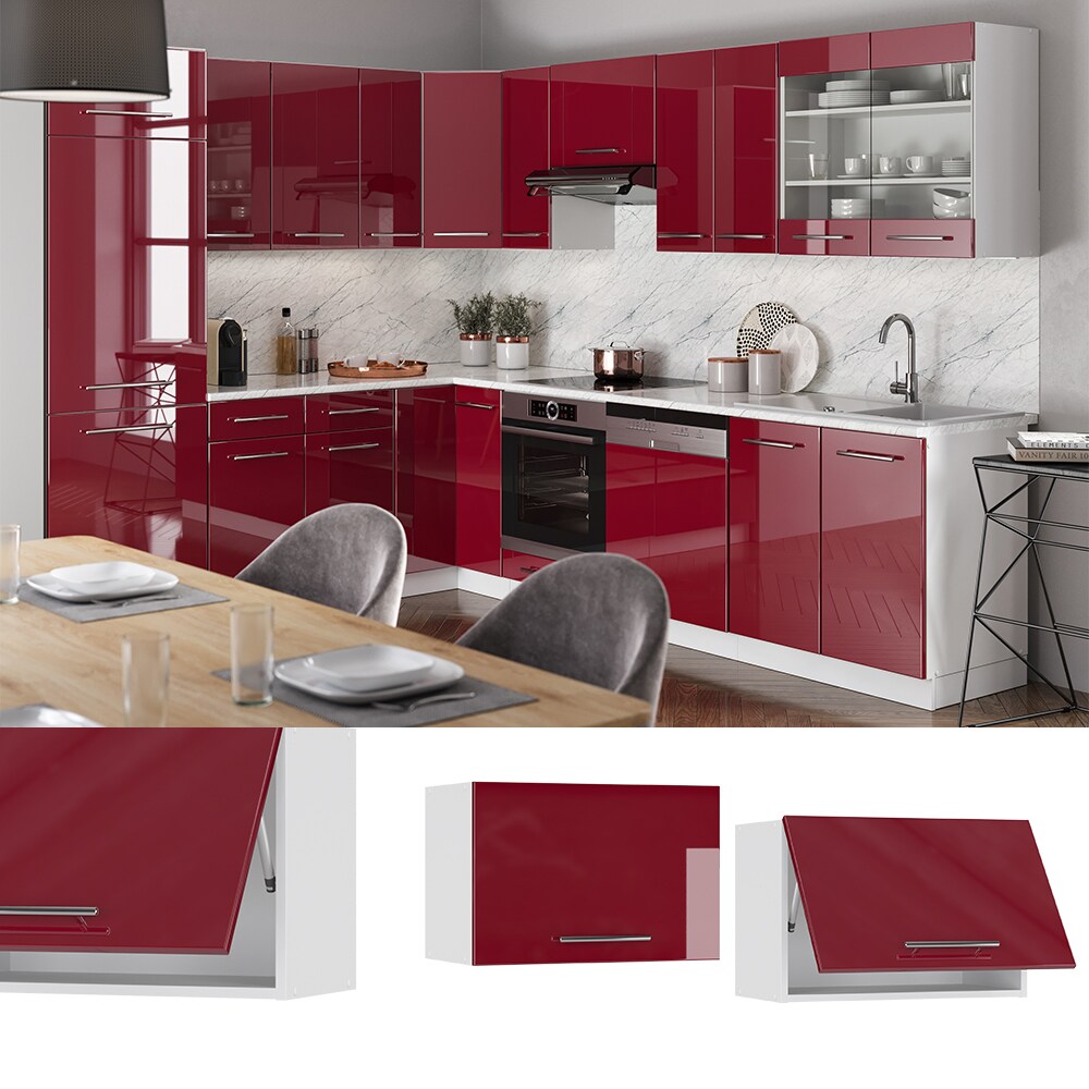 VICCO H&auml;ngeschrank 60cm (flach) Bordeaux Hochglanz K&uuml;chenschrank Dunstabzug K&uuml;chenzeile Fame-Line 